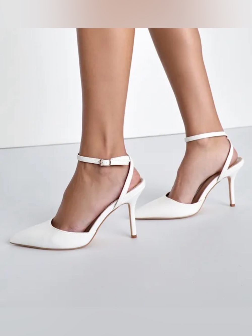 Fashion Nova White Pointed Toe Ankle-Strap Stilettos